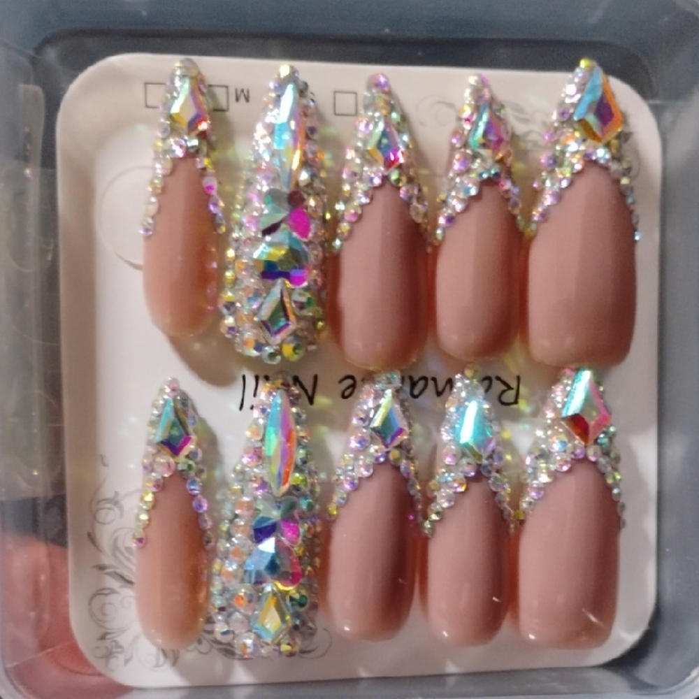 Rhinestone Embellished Press On Nails Sz Med